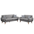 Grey Polyfiber Sofa And Loveseat 2Pc Sofa Set Living Room Furniture Plywood Tufted Couch Pillows Grey Primary Living Space Tufted Back Mid Century Modern,Modern Pine Flared Arms Plywood 4 Seat