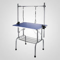 High Quality Folding Pet Grooming Table Stainless Legs And Arms Blue Rubber Top Storage Basket Blue Wood Stainless Steel