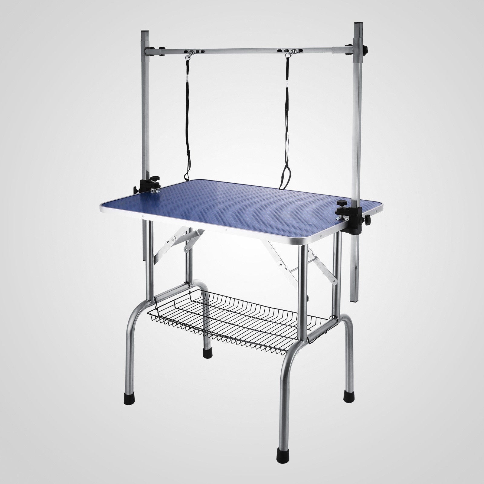 HIGH QUALITY FOLDING PET GROOMING TABLE STAINLESS LEGS blue-wood + stainless steel