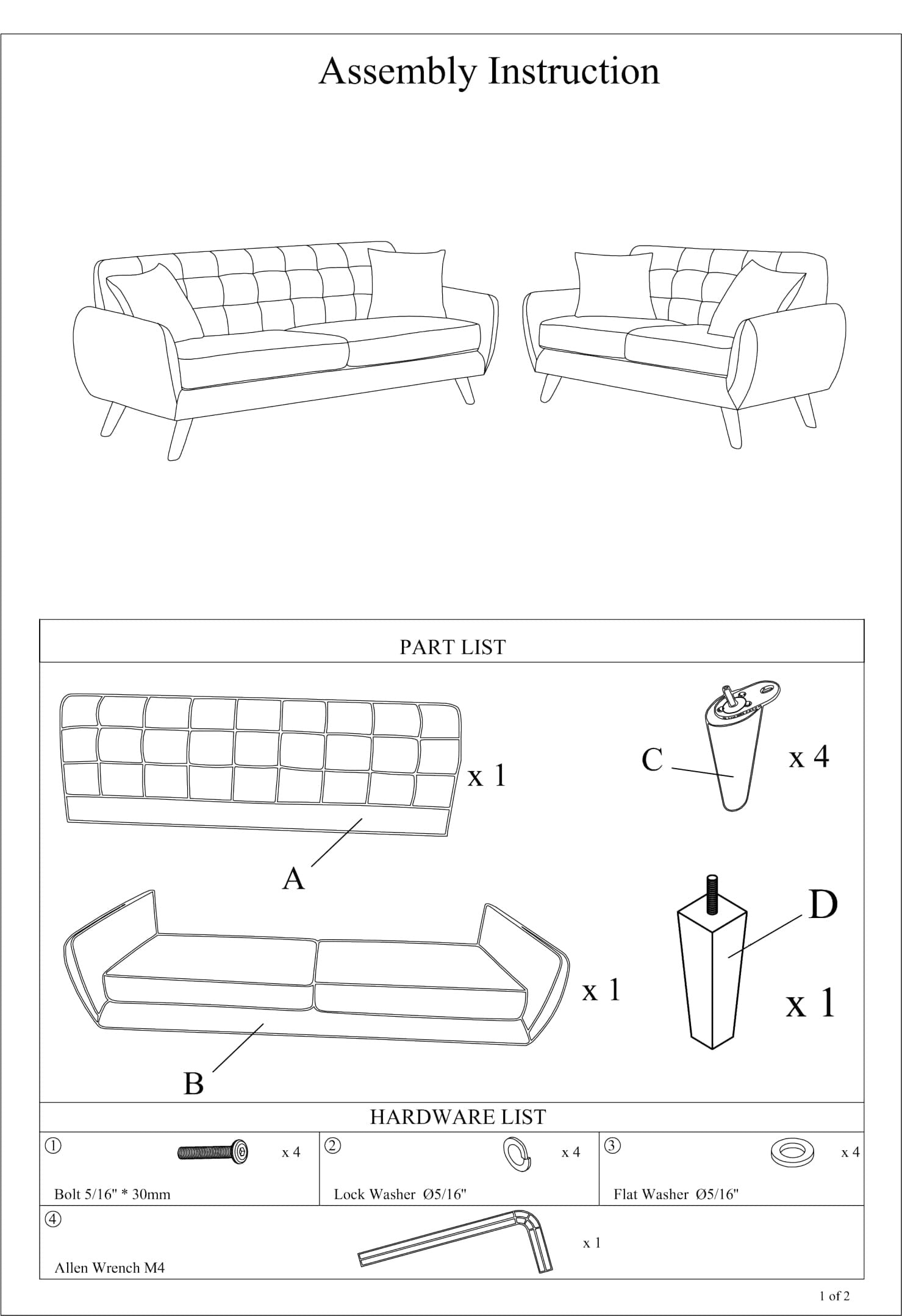 Grey Polyfiber Sofa And Loveseat 2Pc Sofa Set Living Room Furniture Plywood Tufted Couch Pillows Grey Primary Living Space Tufted Back Mid Century Modern,Modern Pine Flared Arms Plywood 4 Seat