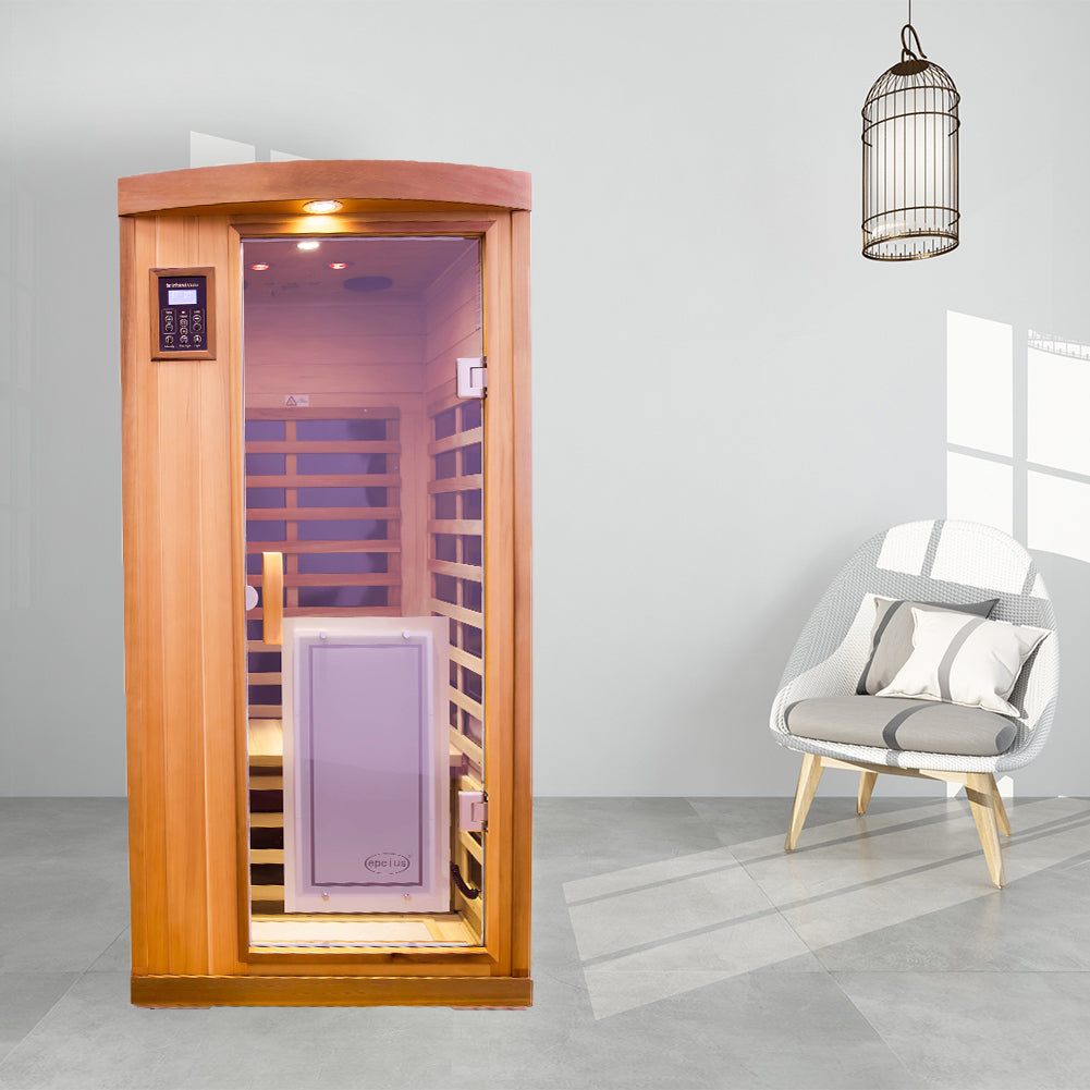 One Person Far Infrared Red Cedar Deluxe Indoor Sauna Room Red Solid Wood