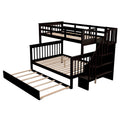 Twin Over Full Bunk Bed With Twin Size Trundle, Storage And Guard Rail For Bedroom, Dorm, For Adults, Espresso Old Sku :Lt000119Aap Twin Espresso Solid Wood