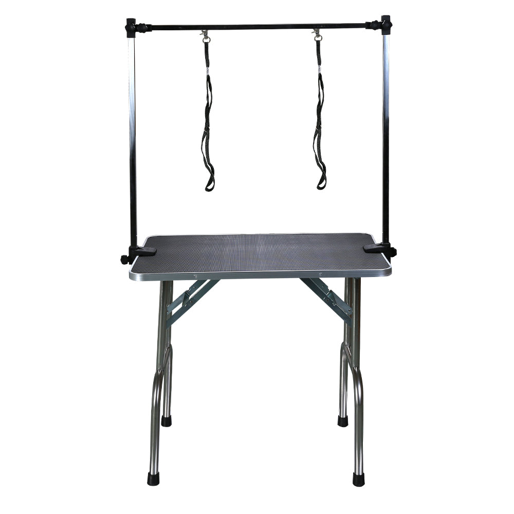 HIGH QUALITY FOLDING PET GROOMING TABLE STAINLESS LEGS black-wood + stainless steel