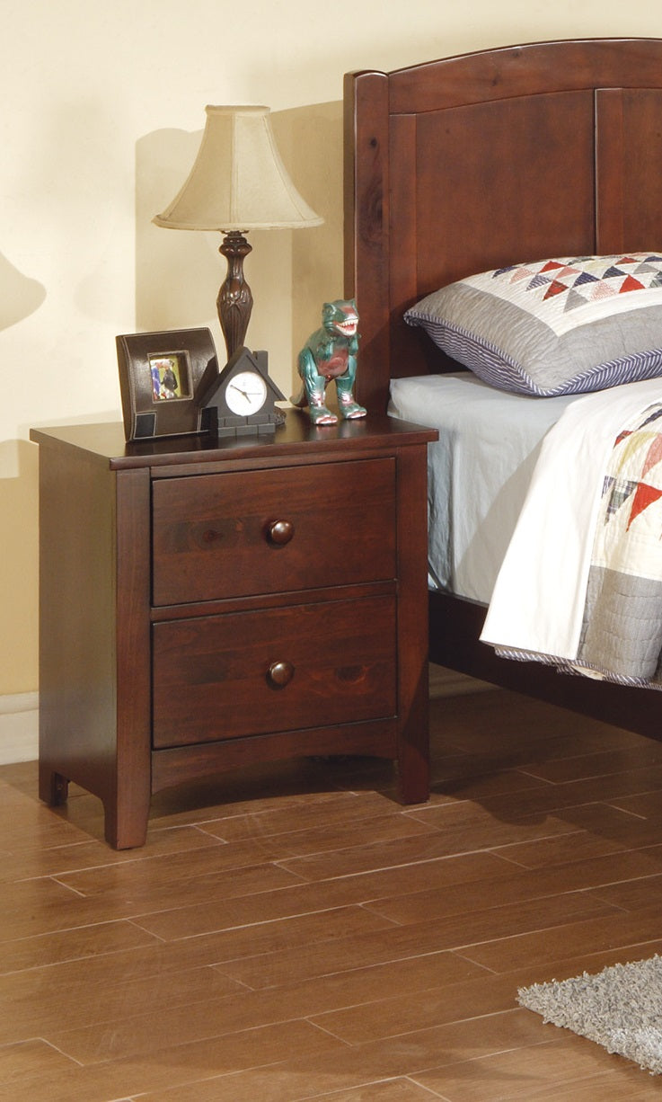 Dark Oak Finish Nightstand 2 Drawers Pine Veneer Mdf Wooden 1Pc Modern Nightstand Brown Mix Brown 2 Drawers Bedroom Bedside Cabinet Modern,Transitional Rubberwood Storage Cherry Plywood