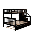 Twin Over Full Bunk Bed With Twin Size Trundle, Storage And Guard Rail For Bedroom, Dorm, For Adults, Espresso Old Sku :Lt000119Aap Twin Espresso Solid Wood