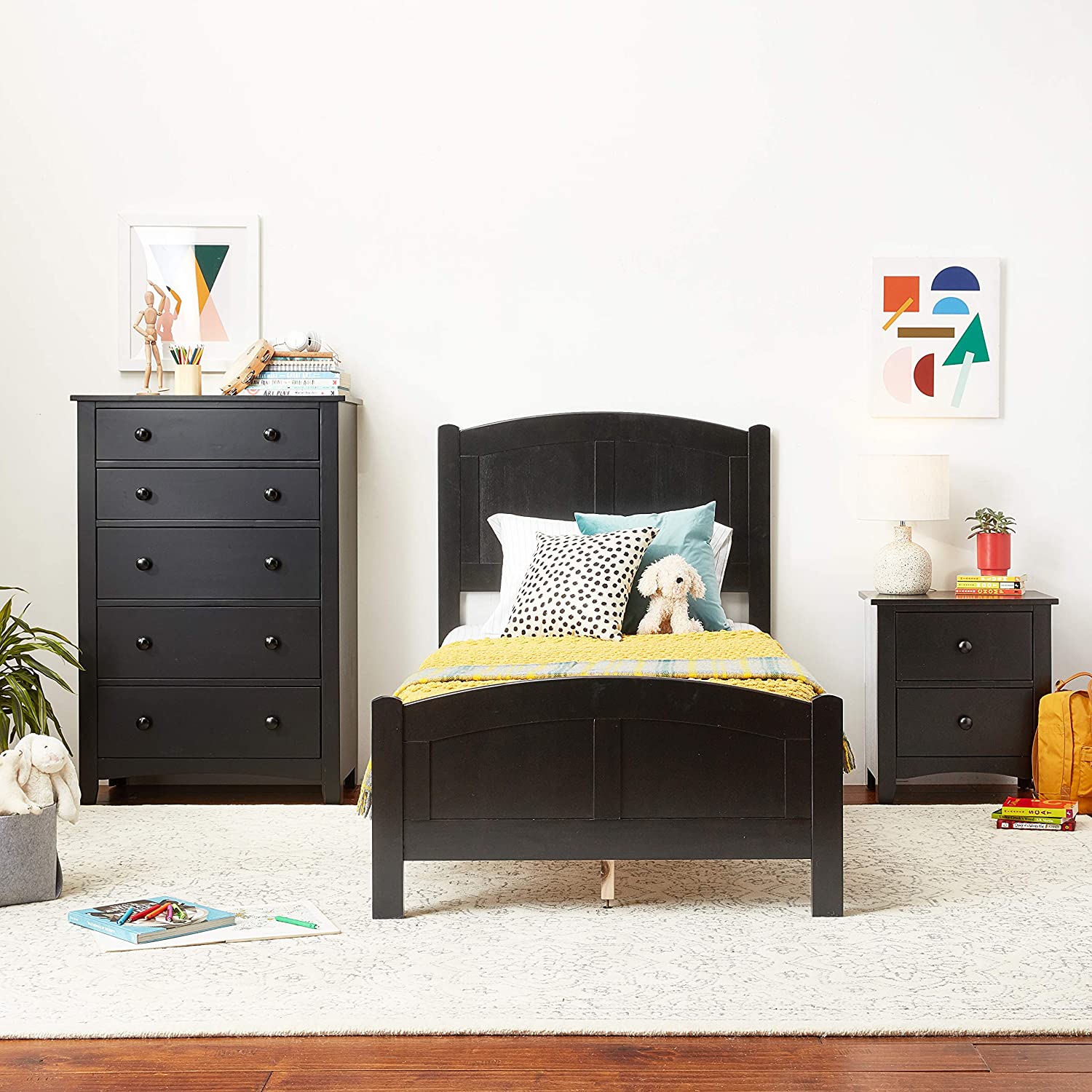 Contemporary Black Finish 1Pc Chest Of Drawers Plywood Pine Veneer Bedroom Furniture 5 Drawers Tall Chest Black Bedroom Modern,Transitional Pine Plywood