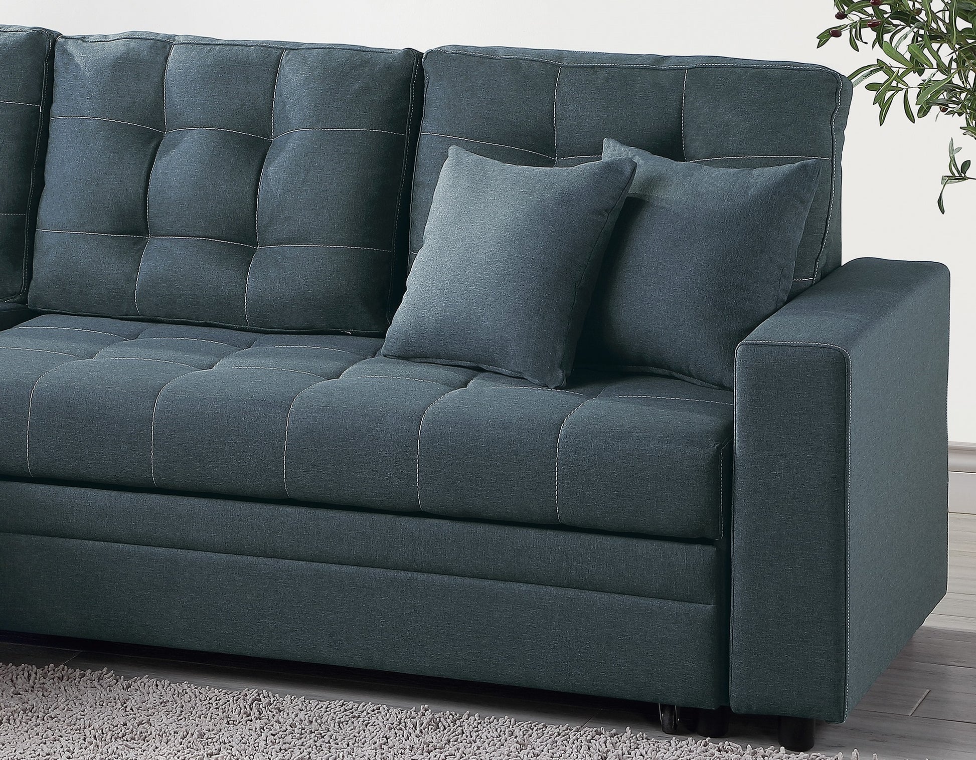 Blue Grey Convertible Sectional Pull Out Bed Sofa Chaise Reversible Storage Chaise Polyfiber Tufted Couch Lounge Blue Gray Primary Living Space Tufted Back Contemporary,Modern,Transitional L Shaped Pine Square Arms Plywood 3 Seat