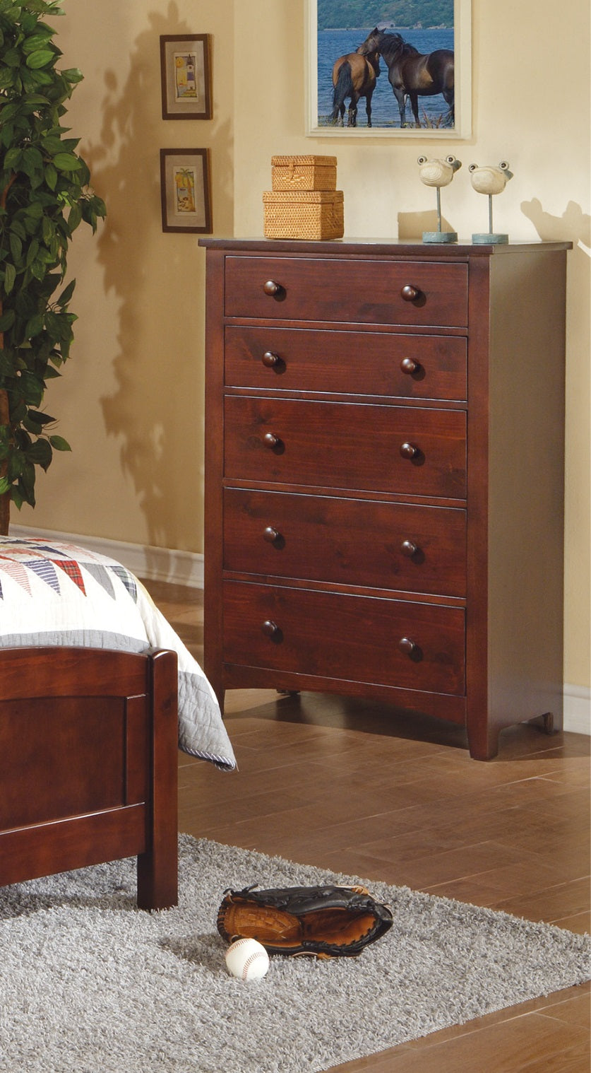 Contemporary Dark Oak Finish 1Pc Chest Of Drawers Plywood Pine Veneer Bedroom Furniture 5 Drawers Tall Chest Brown Mix Brown Bedroom Modern,Transitional Pine Plywood