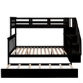 Twin Over Full Bunk Bed With Twin Size Trundle, Storage And Guard Rail For Bedroom, Dorm, For Adults, Espresso Old Sku :Lt000119Aap Twin Espresso Solid Wood