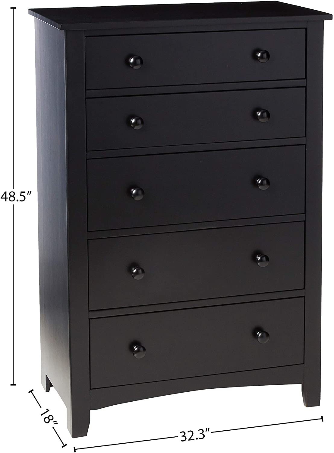 Contemporary Black Finish 1Pc Chest Of Drawers Plywood Pine Veneer Bedroom Furniture 5 Drawers Tall Chest Black Bedroom Modern,Transitional Pine Plywood