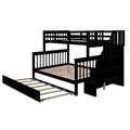 Twin Over Full Bunk Bed With Twin Size Trundle, Storage And Guard Rail For Bedroom, Dorm, For Adults, Espresso Old Sku :Lt000119Aap Twin Espresso Solid Wood