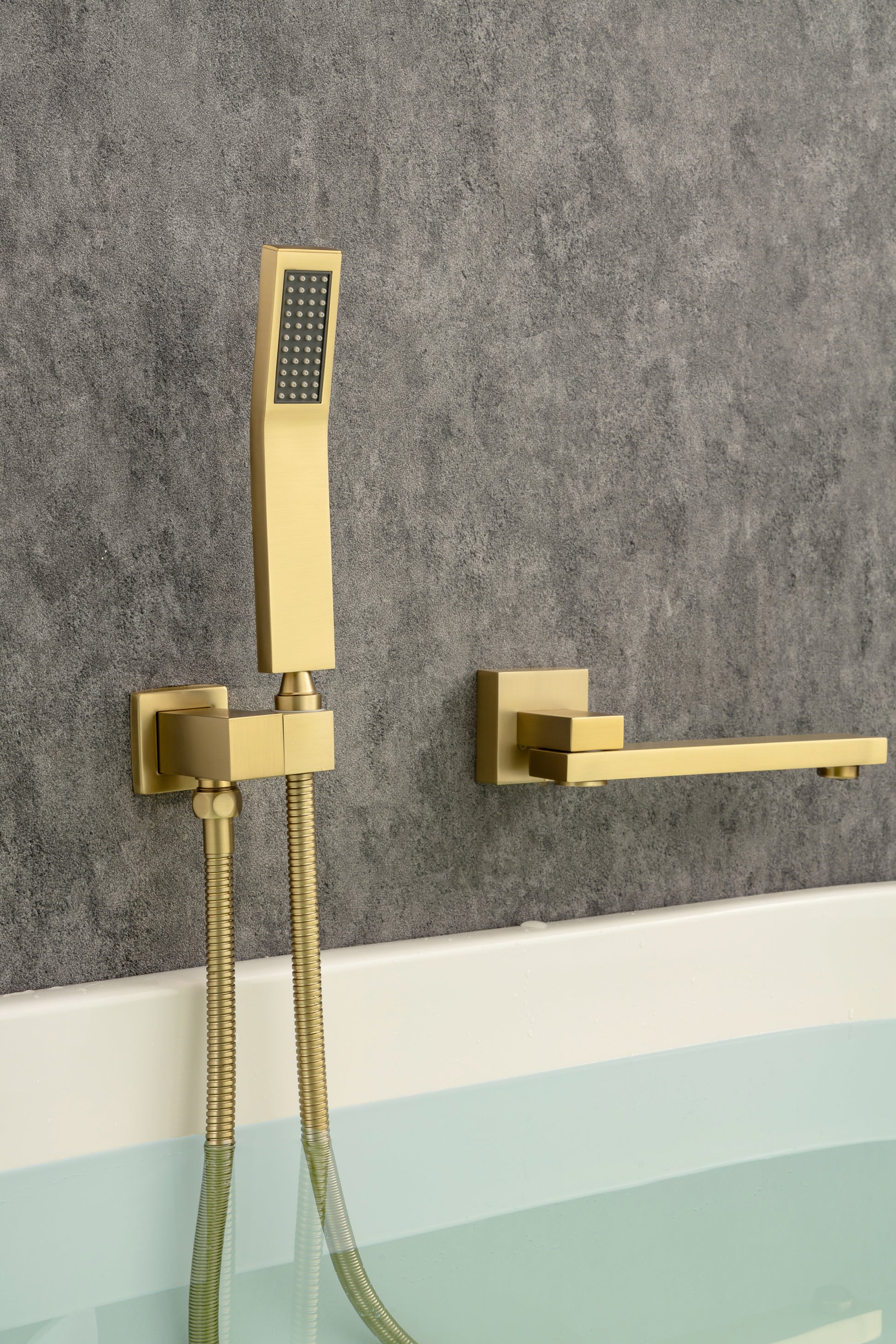 Waterfall Wall Mounted Bathtub Faucet with Hand Shower golden-brass