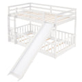 Twin Over Twin Bunk Bed With Slide And Ladder, White Old Sku:Lp000009Aak White Solid Wood