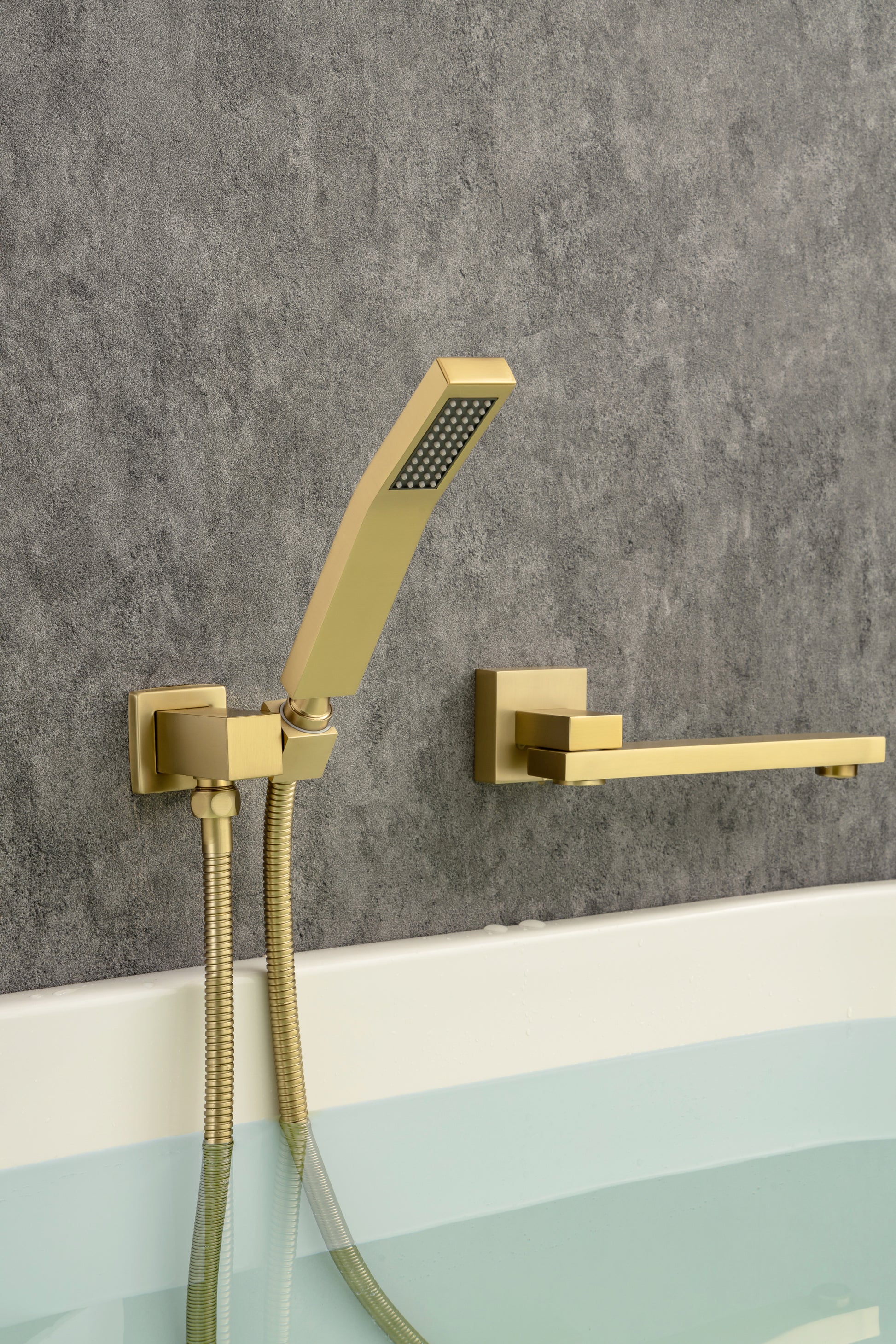 Waterfall Wall Mounted Bathtub Faucet with Hand Shower golden-brass