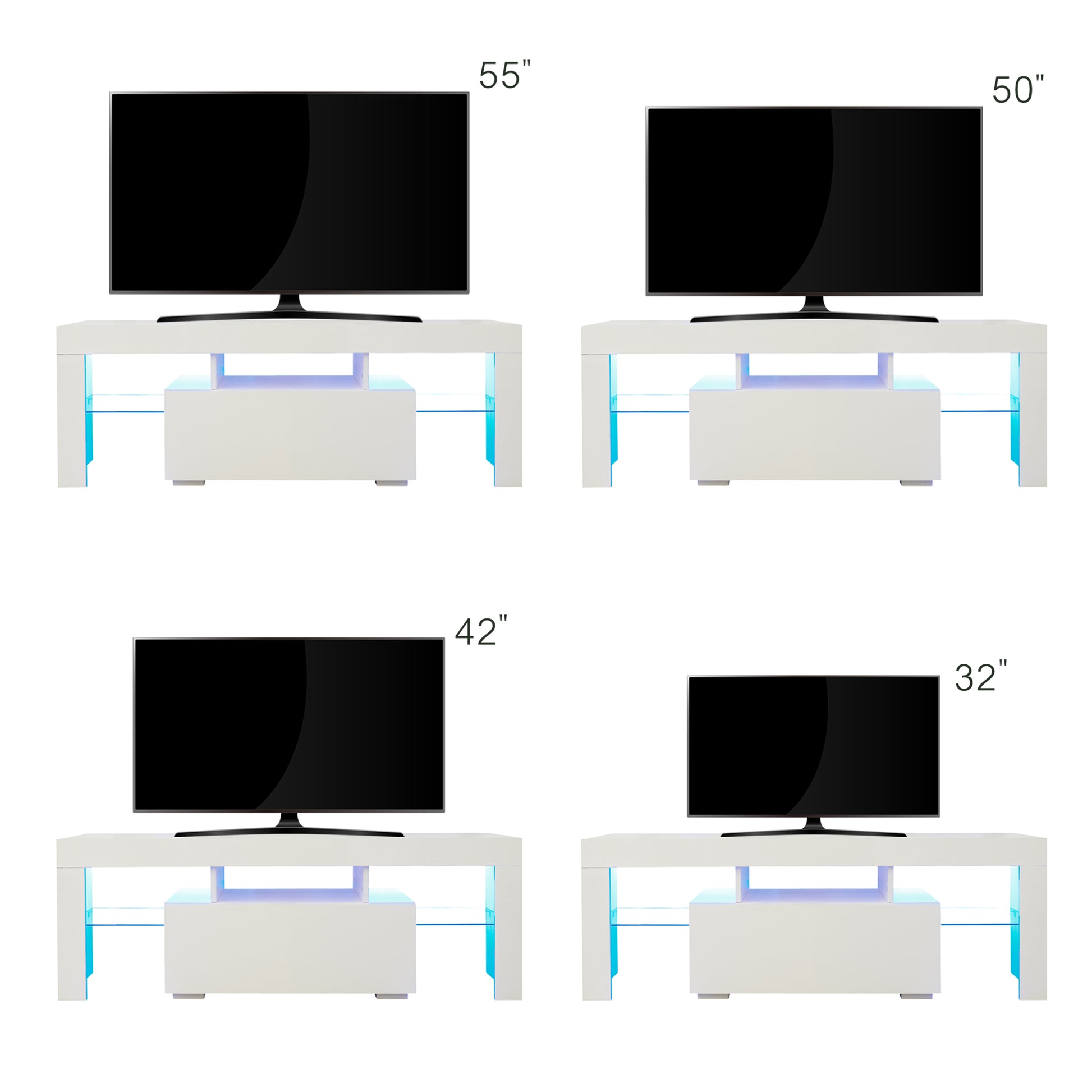 Entertainment Tv Stand, Large Tv Stand Tv Base Stand With Led Light Tv Cabinet. White 50 59 Inches Mdf