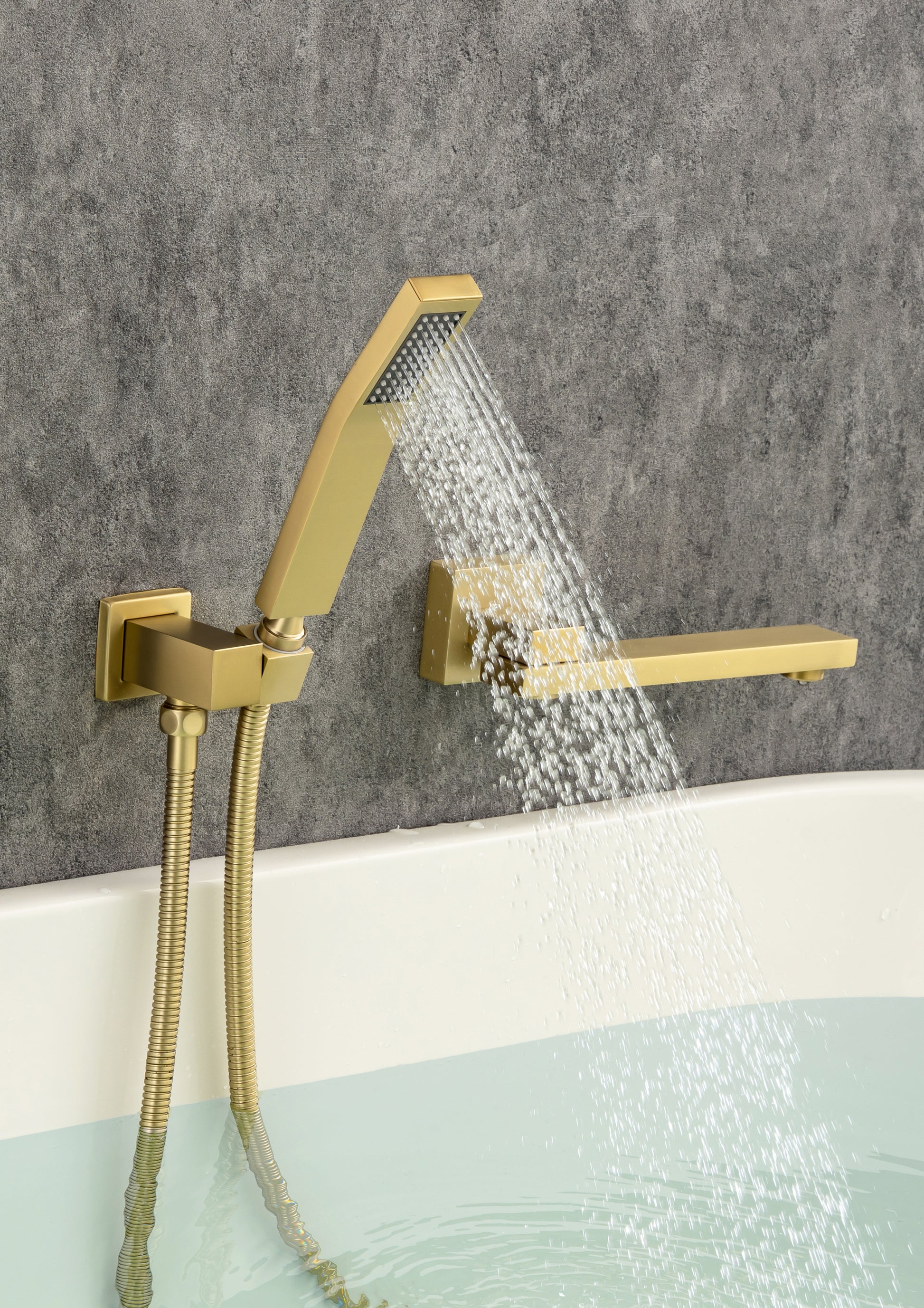 Waterfall Wall Mounted Bathtub Faucet with Hand Shower golden-brass