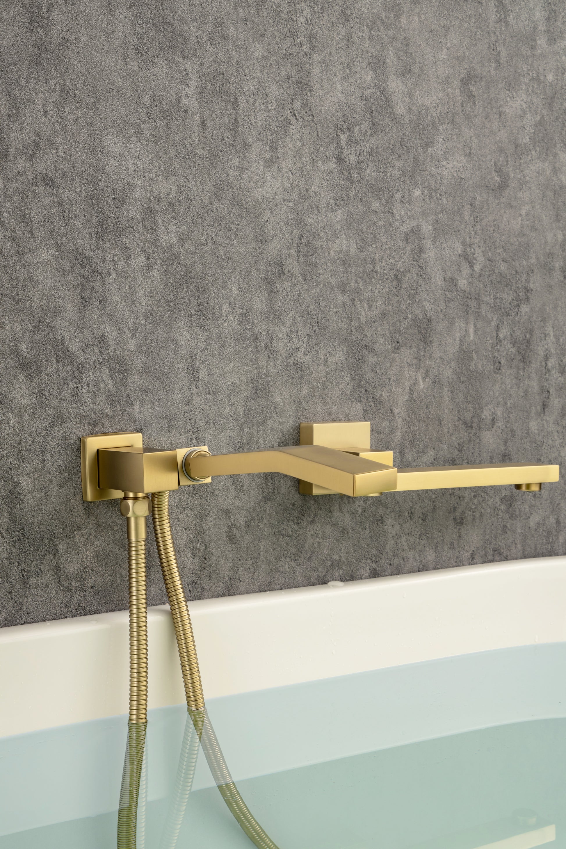 Waterfall Wall Mounted Bathtub Faucet with Hand Shower golden-brass