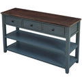 Retro Design Console Table With Two Open Shelves, Pine Solid Wood Frame And Legs For Living Room Navy Navy Solid Wood