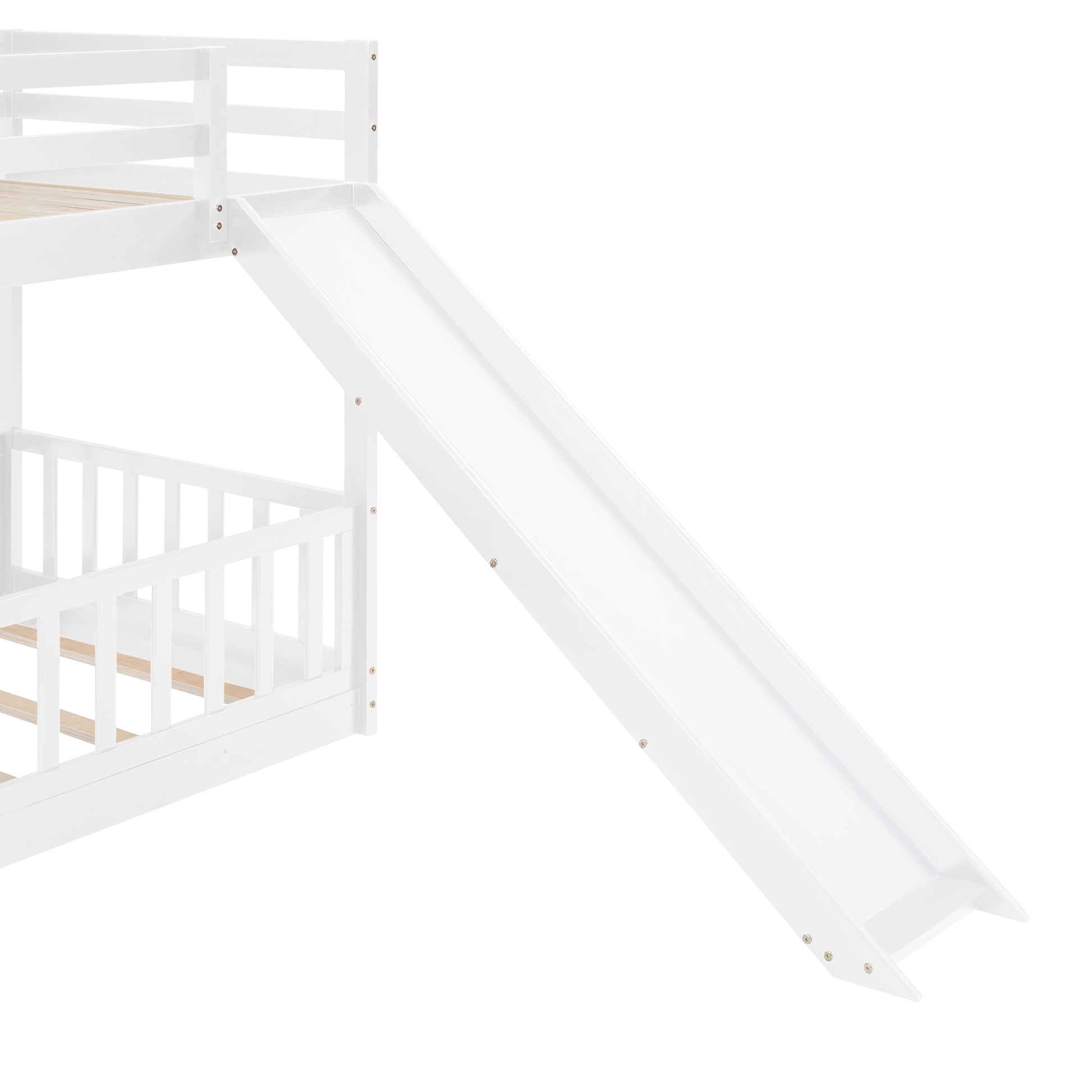 Twin Over Twin Bunk Bed With Slide And Ladder, White Old Sku:Lp000009Aak White Solid Wood