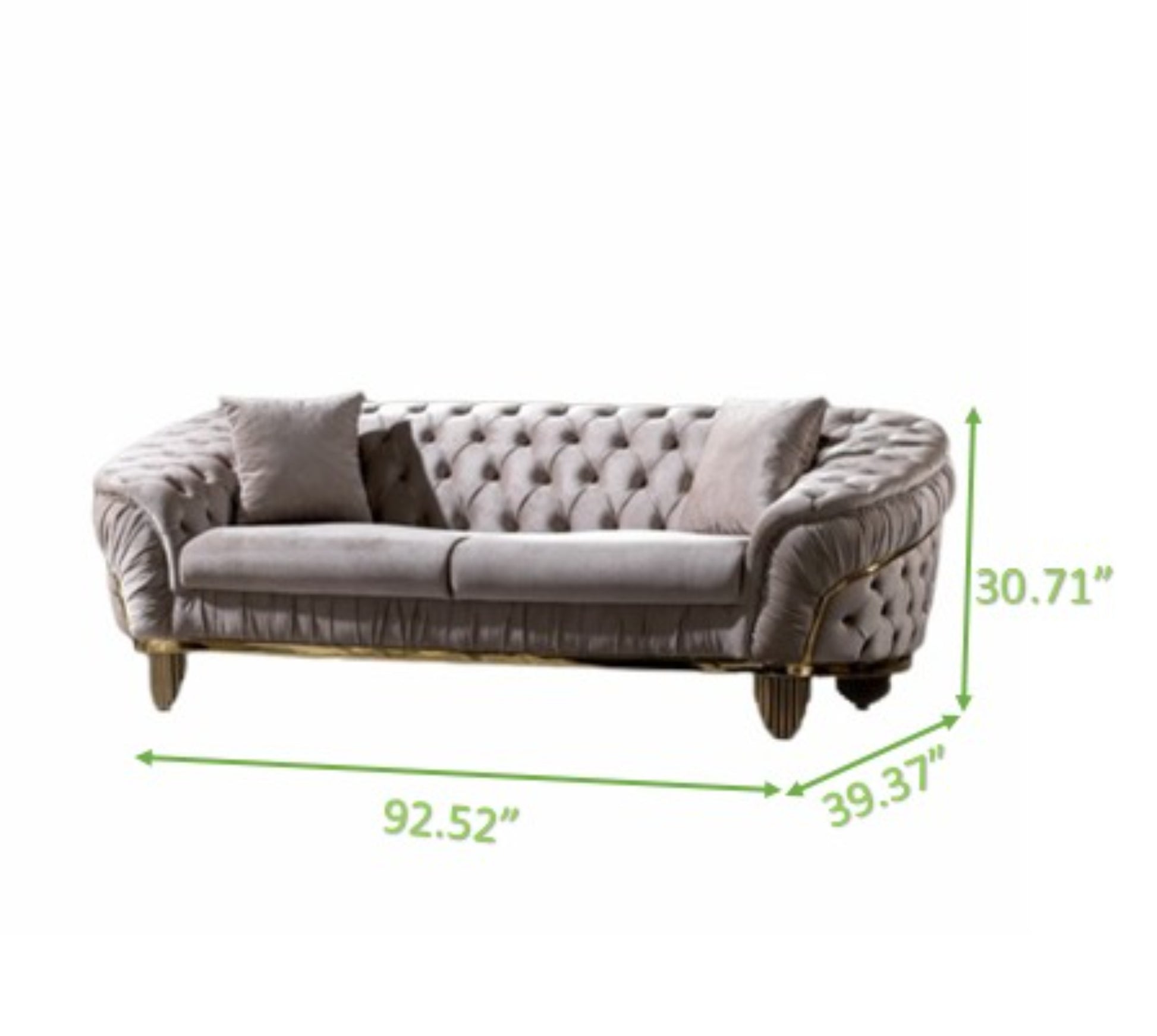 Modern Style Button Tufted Sofa Made Of Wood And Gold Coated Metal Legs In Taupe Color Taupe Polyester Wood Primary Living Space Tufted Back Modern Solid Wood Mdf Wood 3 Seat