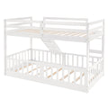 Twin Over Twin Bunk Bed With Slide And Ladder, White Old Sku:Lp000009Aak White Solid Wood