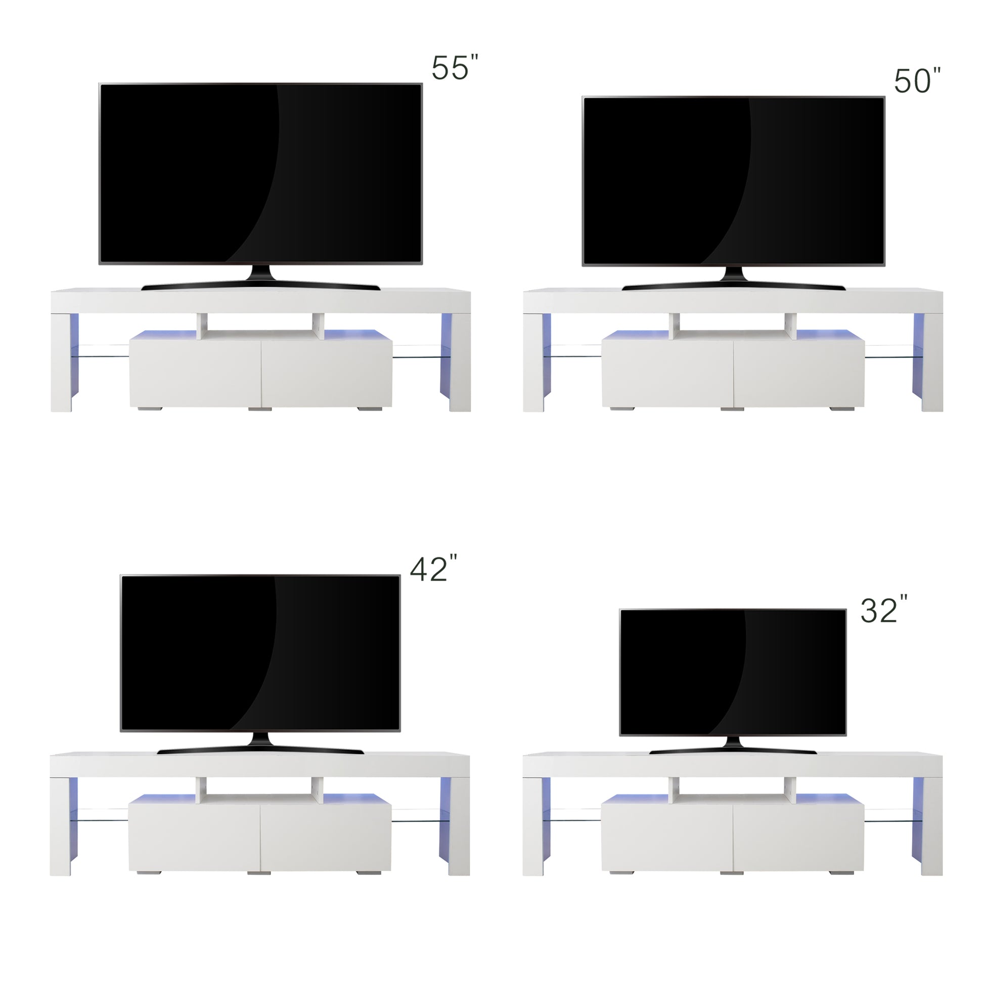 Modern White Tv Stand, 20 Colors Led Tv Stand W Remote Control Lights White 60 69 Inches Mdf