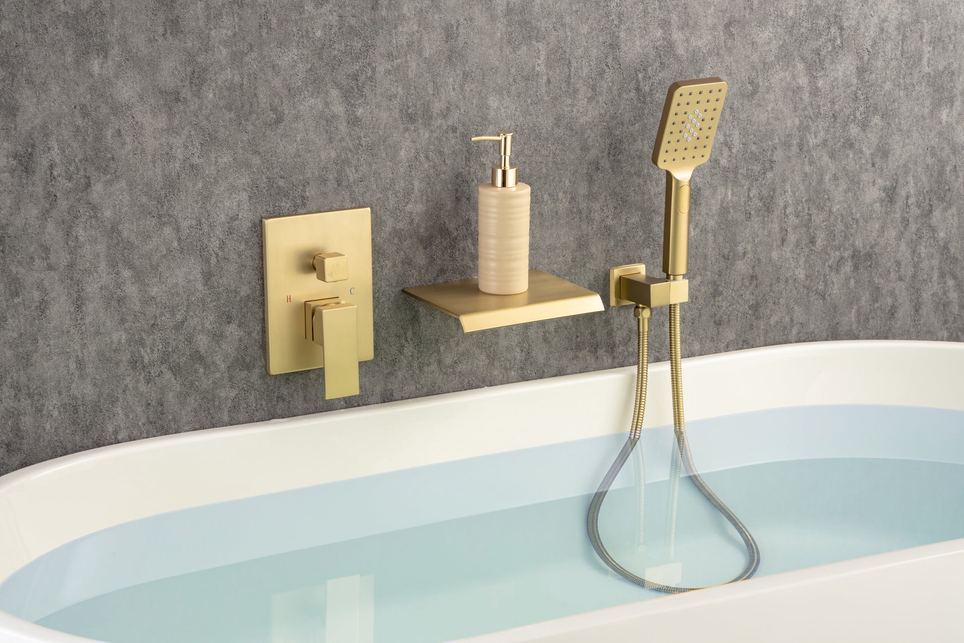 Waterfall Tub Faucet Wall Mount Roman Tub Filler golden-brass