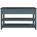 Retro Design Console Table With Two Open Shelves, Pine Solid Wood Frame And Legs For Living Room Navy Navy Solid Wood