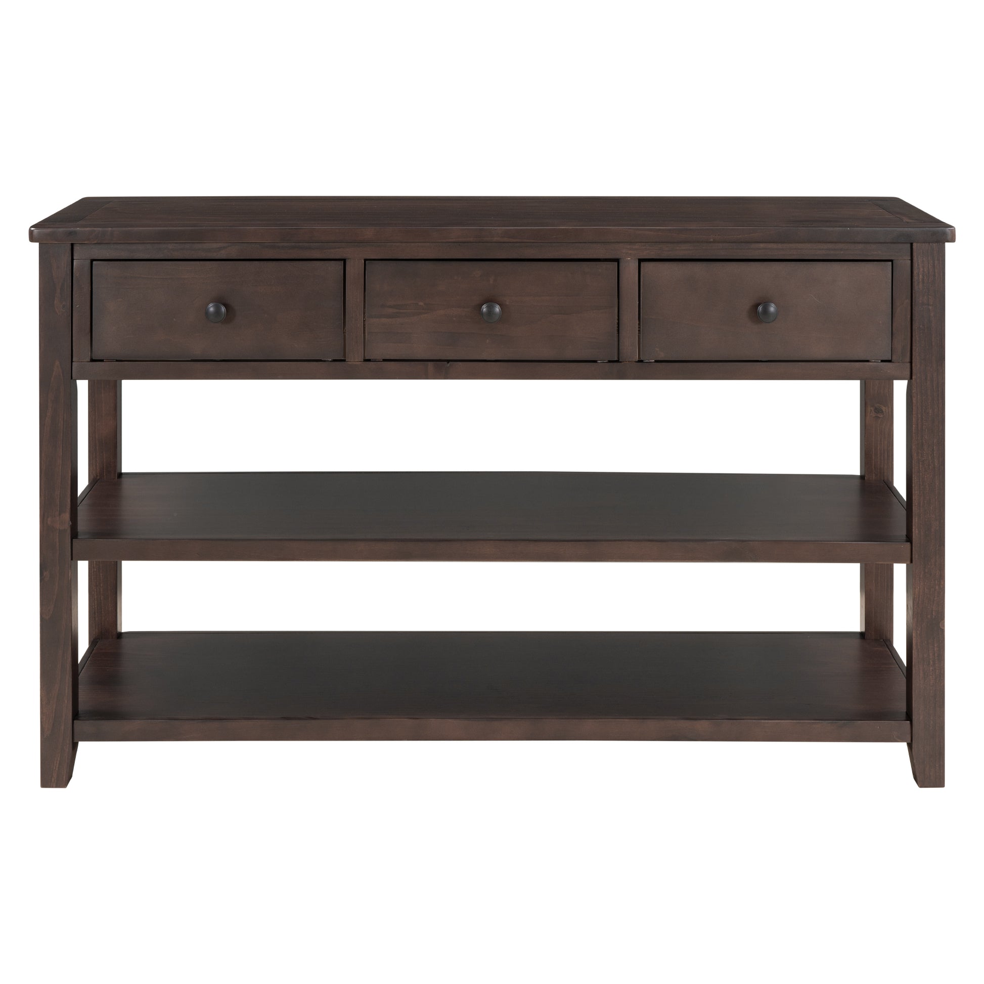 Retro Design Console Table With Two Open Shelves, Pine Solid Wood Frame And Legs For Living Room Espresso Espresso Solid Wood