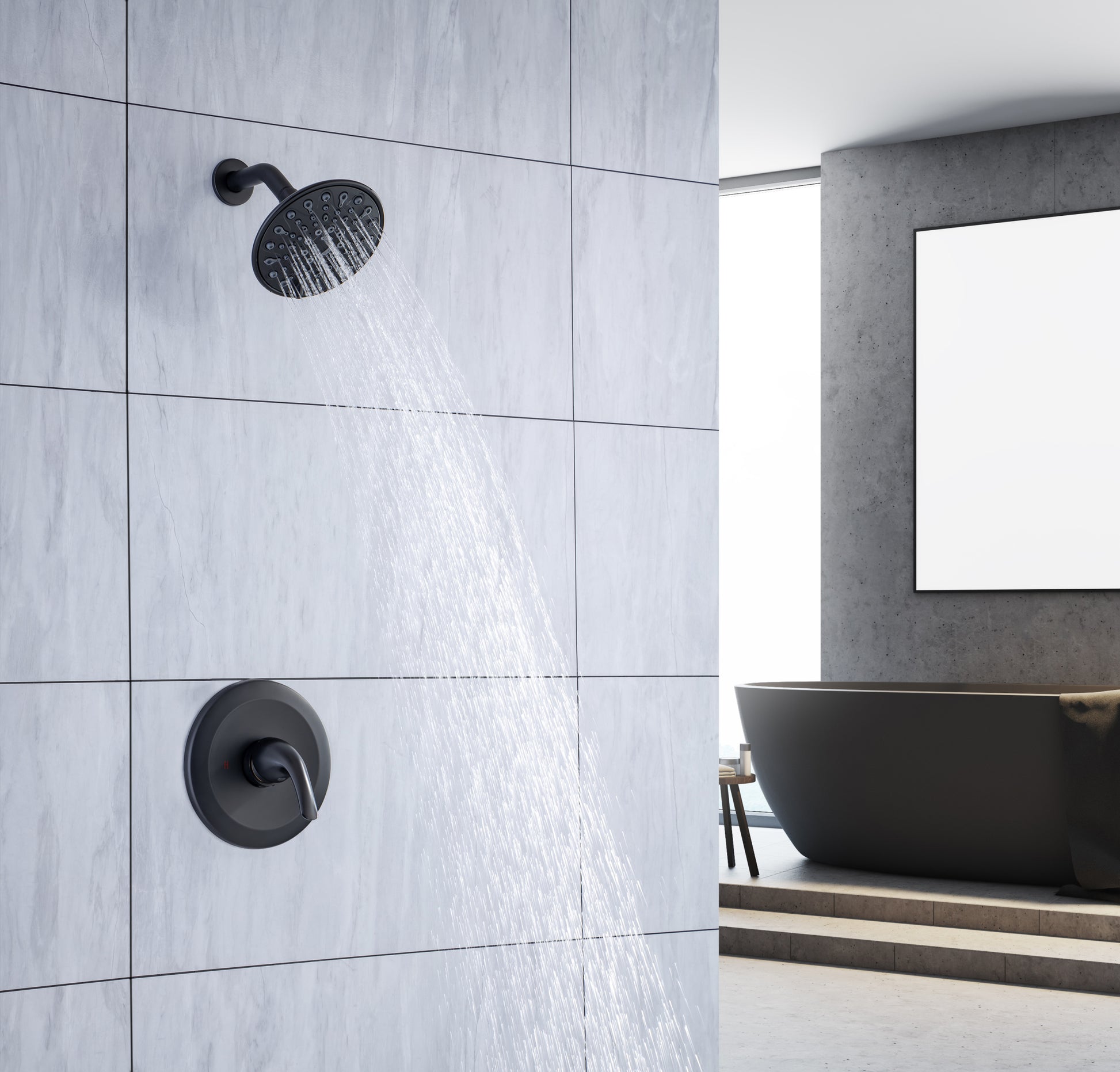 6 In. 6 Spray Balancing Shower Head Shower Faucet black-brass