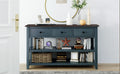 Retro Design Console Table With Two Open Shelves, Pine Solid Wood Frame And Legs For Living Room Navy Navy Solid Wood