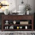 Retro Design Console Table With Two Open Shelves, Pine Solid Wood Frame And Legs For Living Room Espresso Espresso Solid Wood