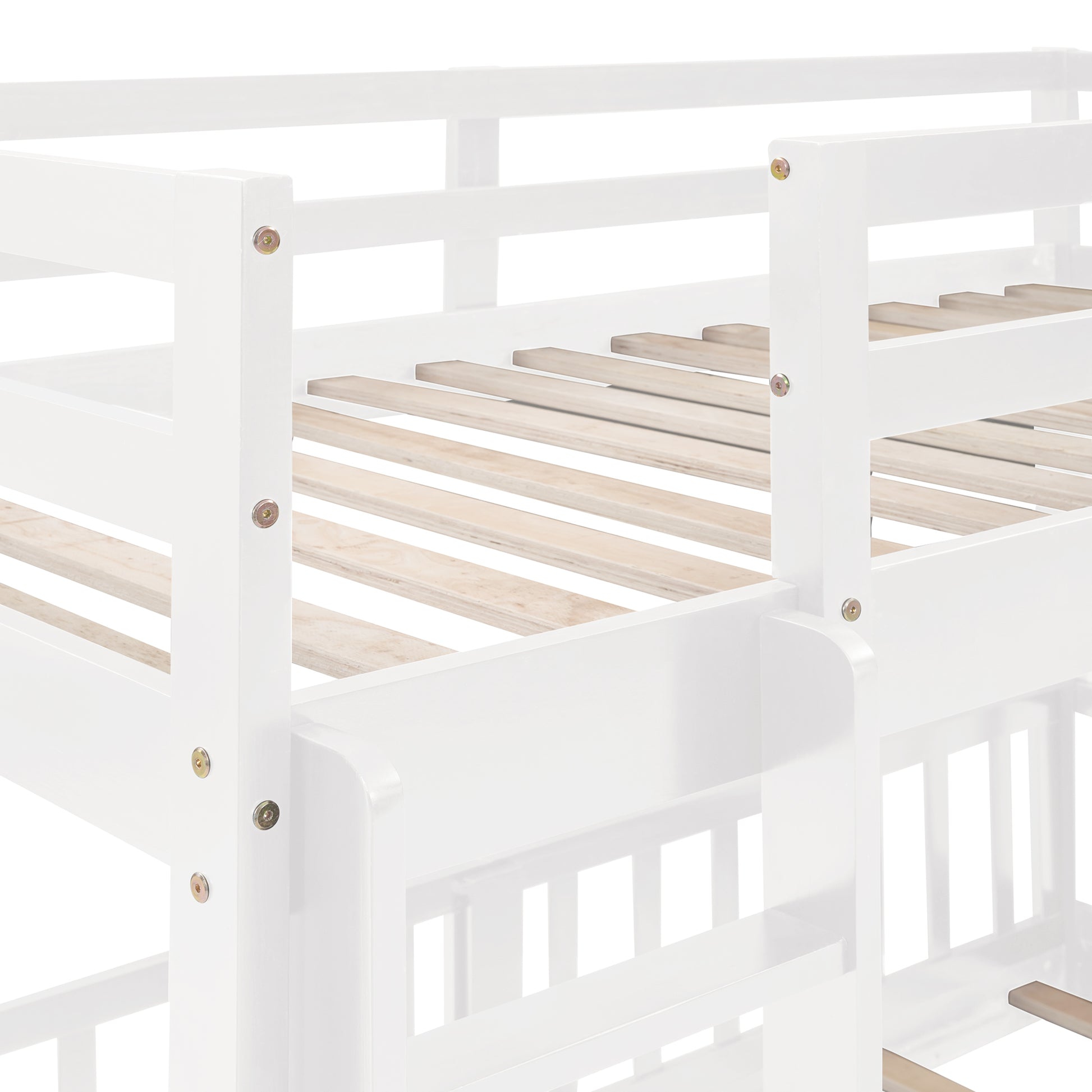 Twin Over Twin Bunk Bed With Slide And Ladder, White Old Sku:Lp000009Aak White Solid Wood