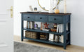 Retro Design Console Table With Two Open Shelves, Pine Solid Wood Frame And Legs For Living Room Navy Navy Solid Wood