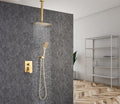 Ceiling Rainfall Shower Faucet Set 3 Function Bathroom golden-brass