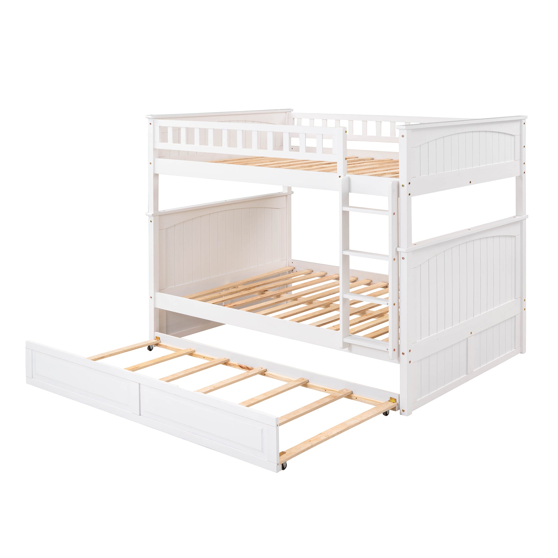 Full Over Full Bunk Bed With Twin Size Trundle, Pine Wood Bunk Bed With Guardrails, White Old Sku:Lp000044Aak White Solid Wood