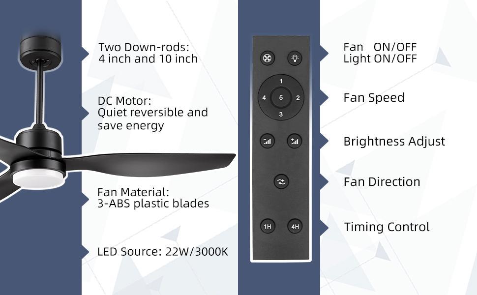 52 In Blade Led Standard Ceiling Fan with Remote