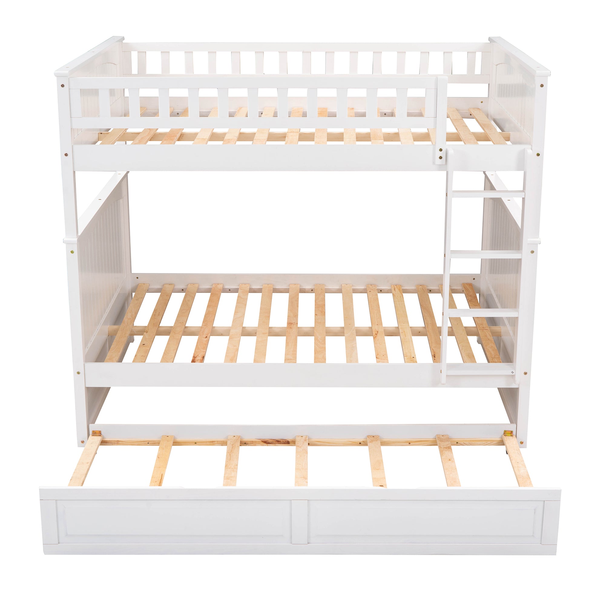 Full Over Full Bunk Bed With Twin Size Trundle, Pine Wood Bunk Bed With Guardrails, White Old Sku:Lp000044Aak White Solid Wood