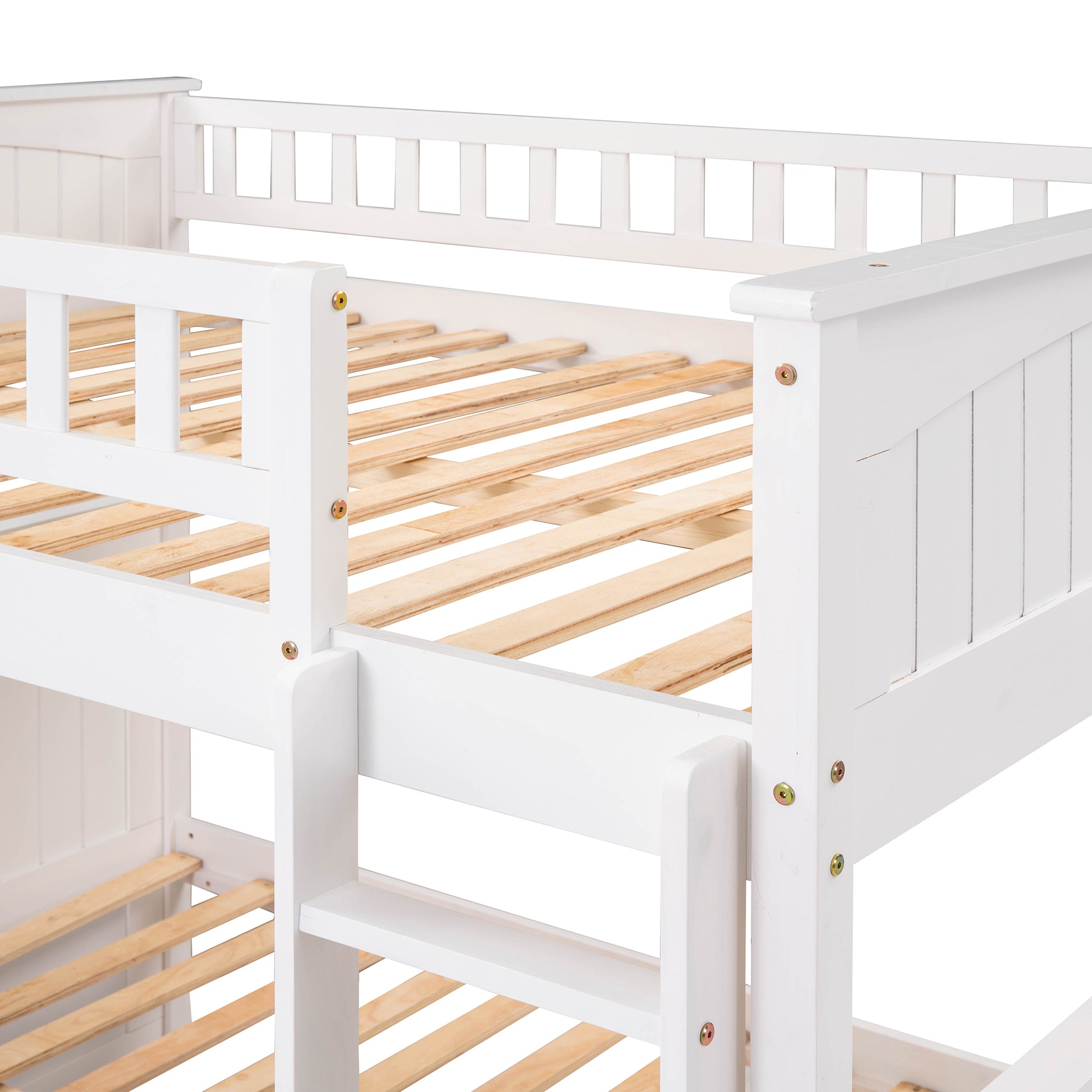 Full Over Full Bunk Bed With Twin Size Trundle, Pine Wood Bunk Bed With Guardrails, White Old Sku:Lp000044Aak White Solid Wood