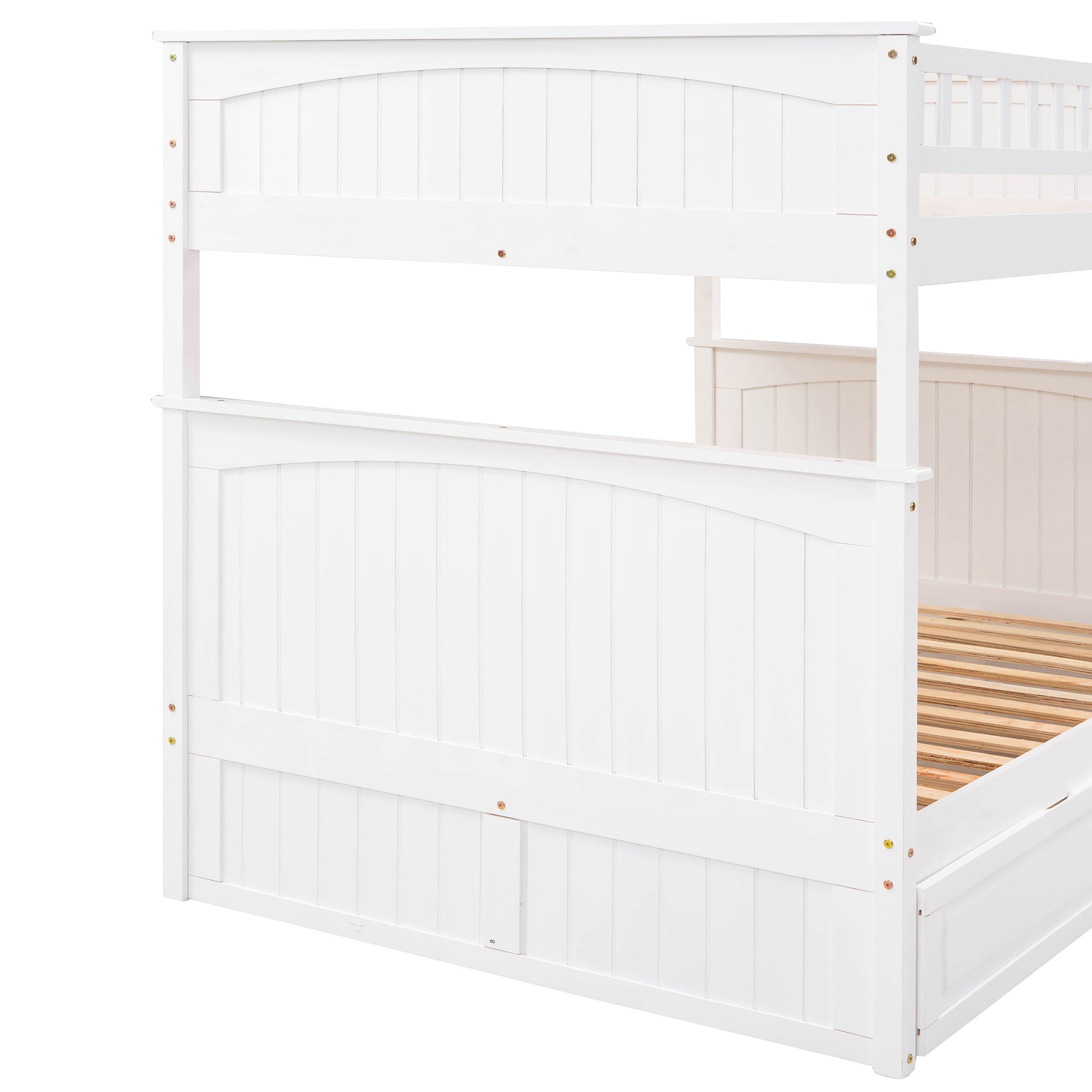 Full Over Full Bunk Bed With Twin Size Trundle, Pine Wood Bunk Bed With Guardrails, White Old Sku:Lp000044Aak White Solid Wood