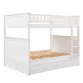 Full Over Full Bunk Bed With Twin Size Trundle, Pine Wood Bunk Bed With Guardrails, White Old Sku:Lp000044Aak White Solid Wood