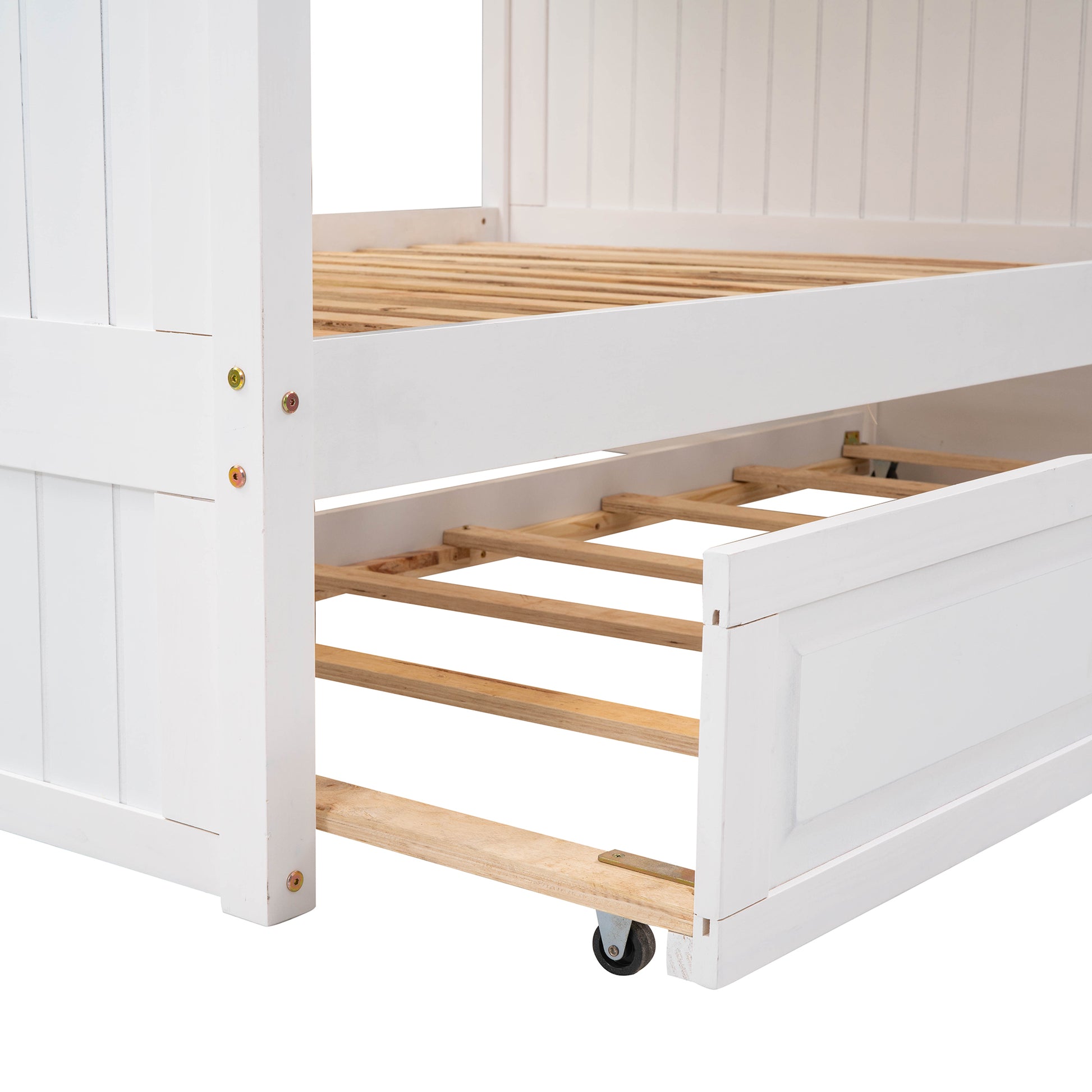 Full Over Full Bunk Bed With Twin Size Trundle, Pine Wood Bunk Bed With Guardrails, White Old Sku:Lp000044Aak White Solid Wood