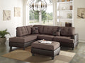 Sectional Sofa Chocolate Polyfiber Cushion Tufted Reversible 3Pc Sectional Sofa, Chaise Ottoman Living Room Furniture Chocolate Brown Faux Leather Wood Primary Living Space Cushion Back Contemporary,Modern L Shaped Pine Square Arms Fabric 5 Seat