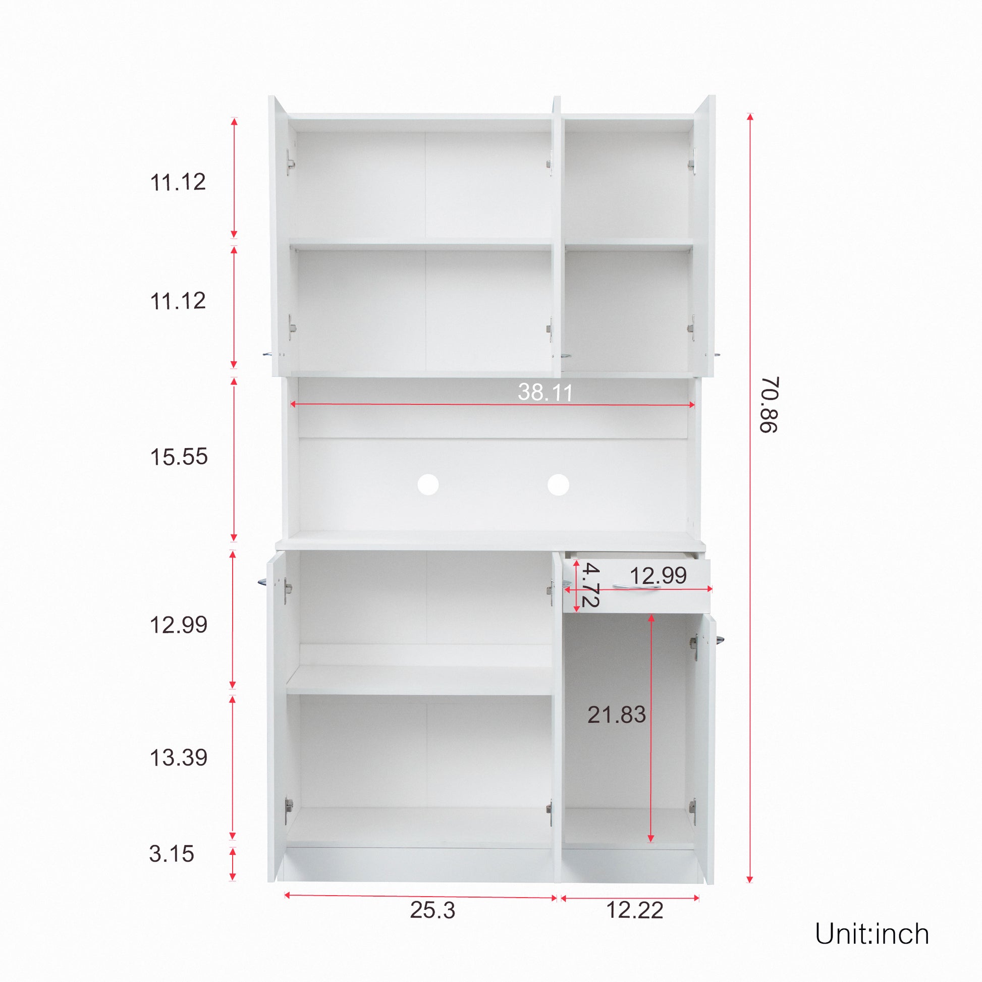 70.87" Tall Wardrobe& Kitchen Cabinet, With 6 Doors, 1 Open Shelves And 1 Drawer For Bedroom,White White Mdf