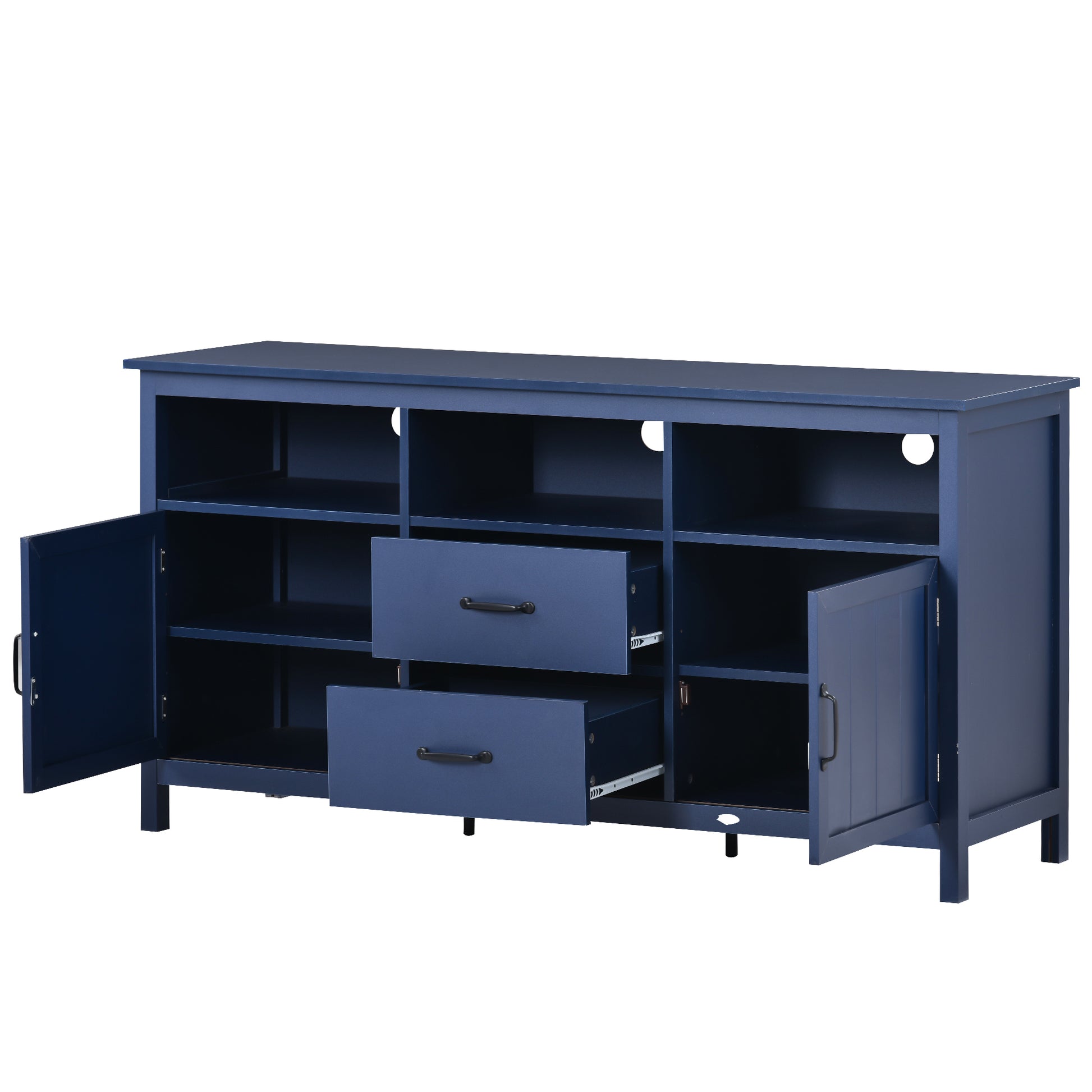 Tv Stand For Tv Up To 68 In With 2 Doors And 2 Drawers Open Style Cabinet, Sideboard For Living Room, Navy Navy Mdf