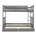 Twin Over Twin Bunk Bed With Ladders And Two Storage Drawers Gray Lt000265Aae Gray Solid Wood