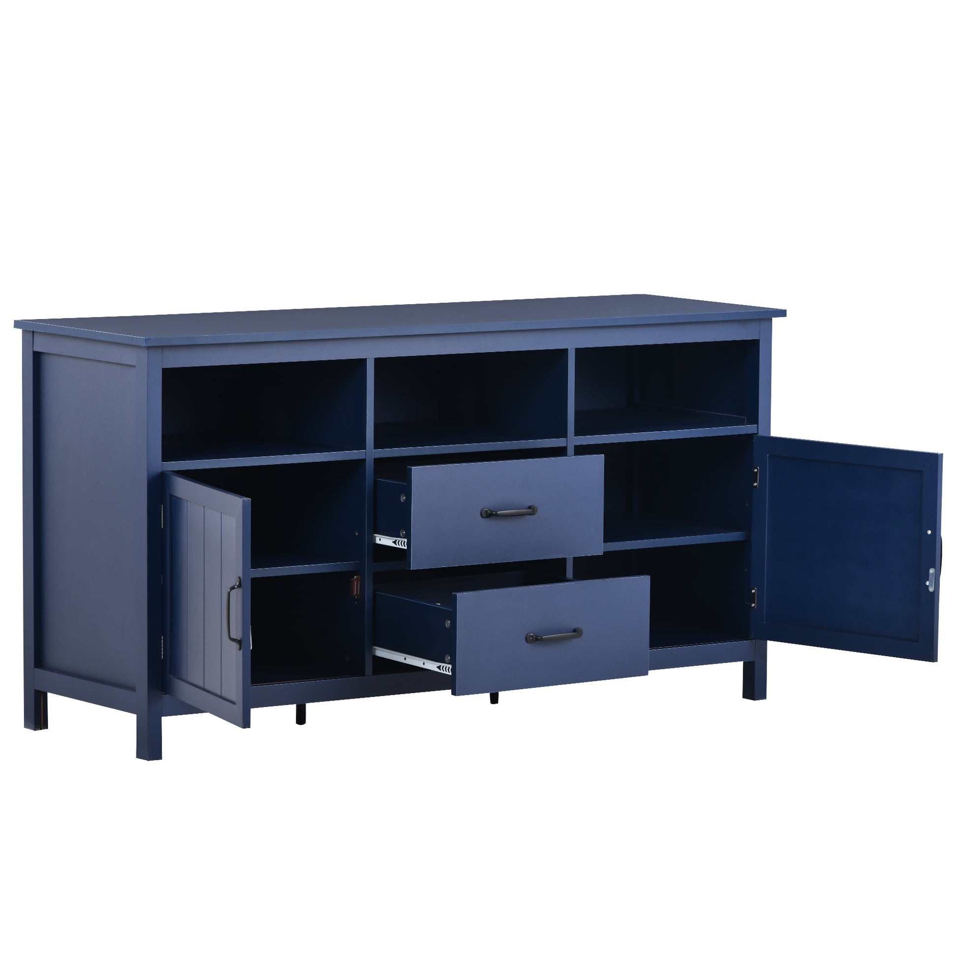 Tv Stand For Tv Up To 68 In With 2 Doors And 2 Drawers Open Style Cabinet, Sideboard For Living Room, Navy Navy Mdf