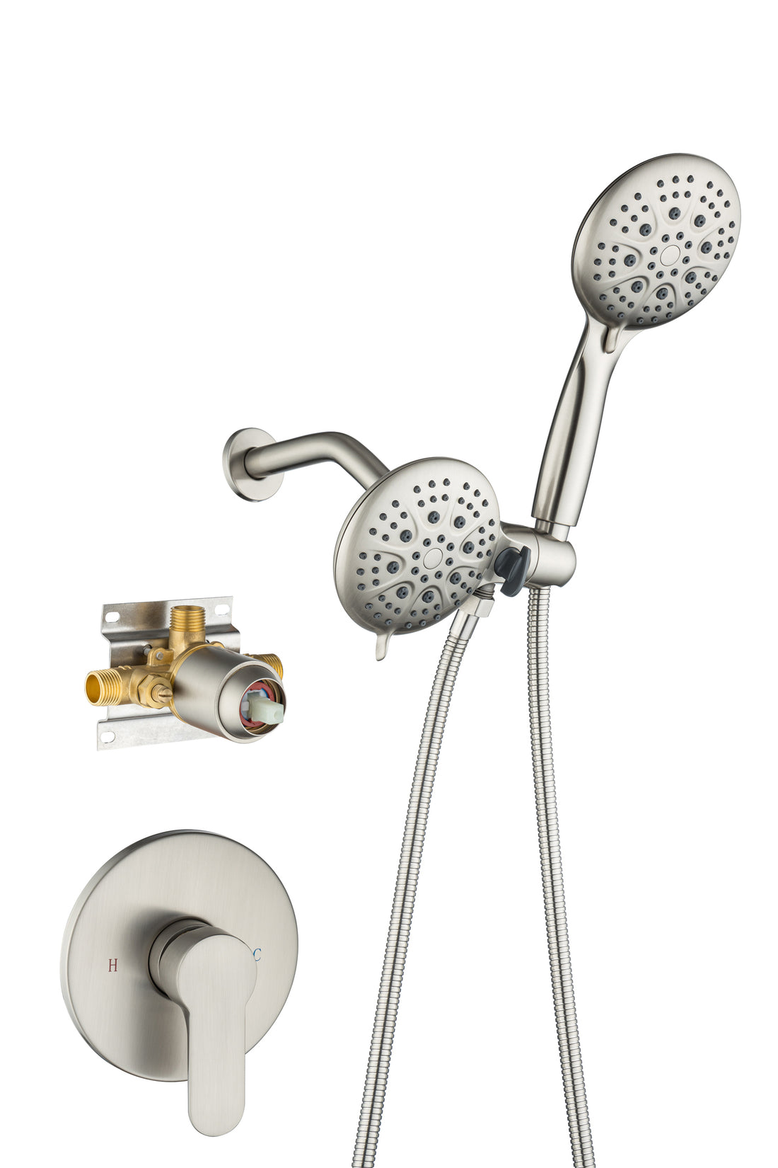 Shower System with Handheld Showerhead & Rain Shower brushed nickel-brass