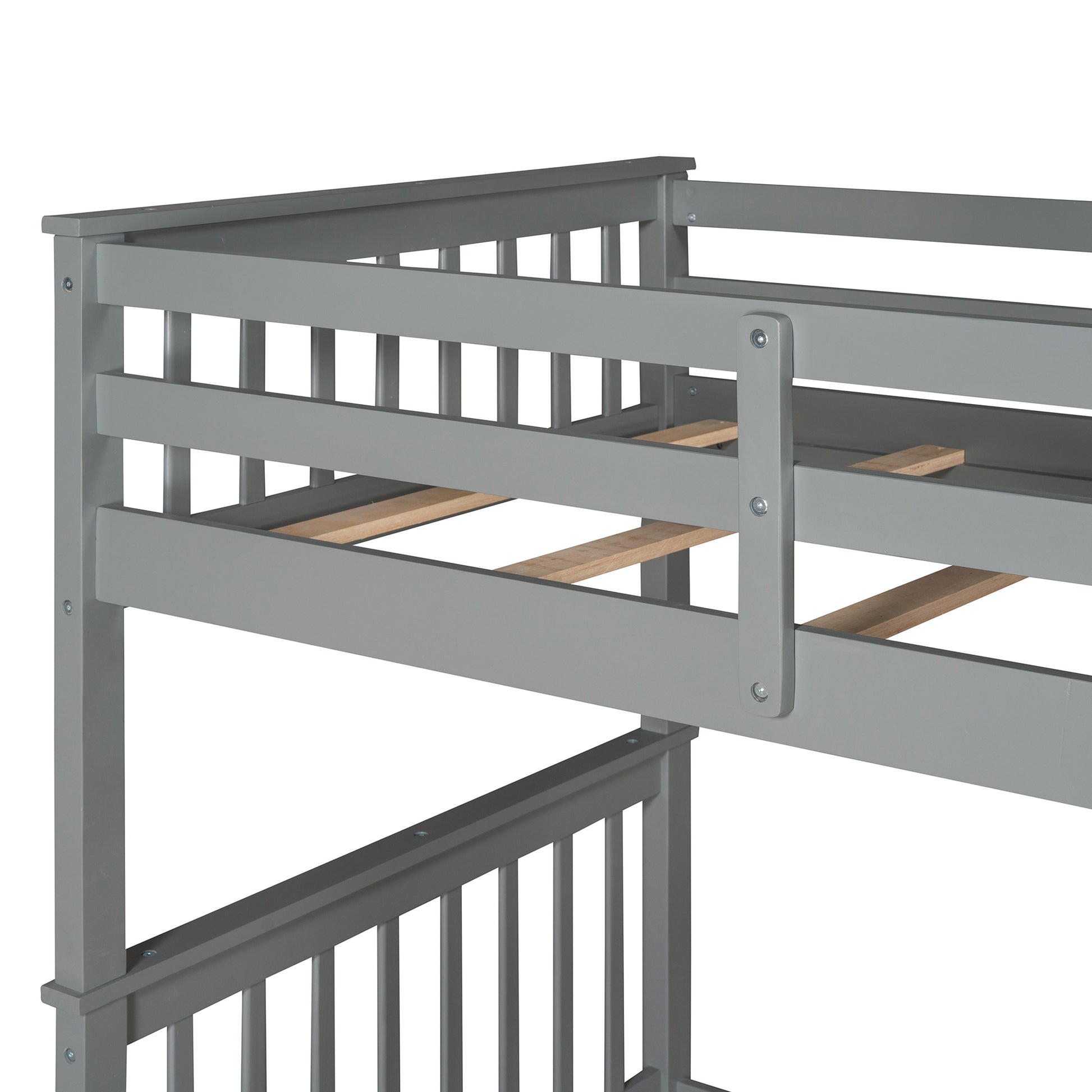 Twin Over Twin Bunk Bed With Ladders And Two Storage Drawers Gray Lt000265Aae Gray Solid Wood