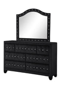 Sophia Modern Style Crystal Tufted Upholstery 7 Drawer Dresser Finished With Velvet Fabric Made With Wood In Black Black Bedroom Contemporary,Modern Upholstered Wood